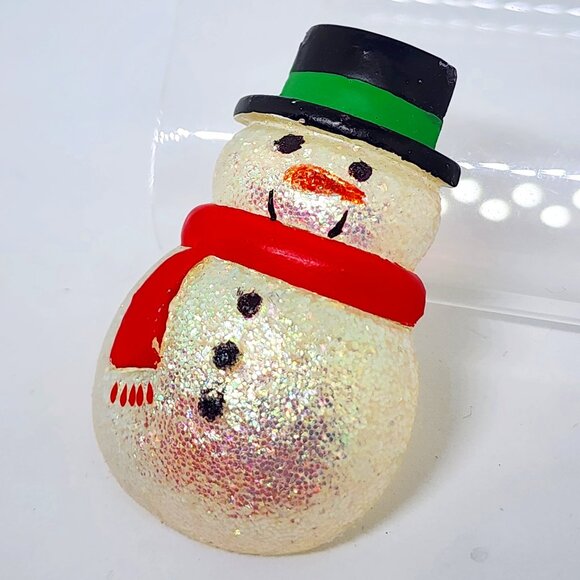 Vintage HALLMARK Iridescent Glitter SNOWMAN Snow Man Holiday Pin Brooch - Picture 3 of 11